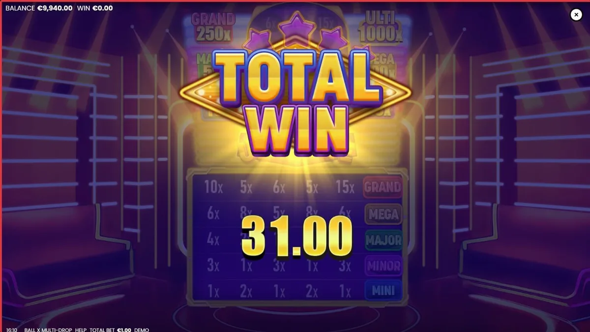 Ball X Multi-Drop slot neon game interface