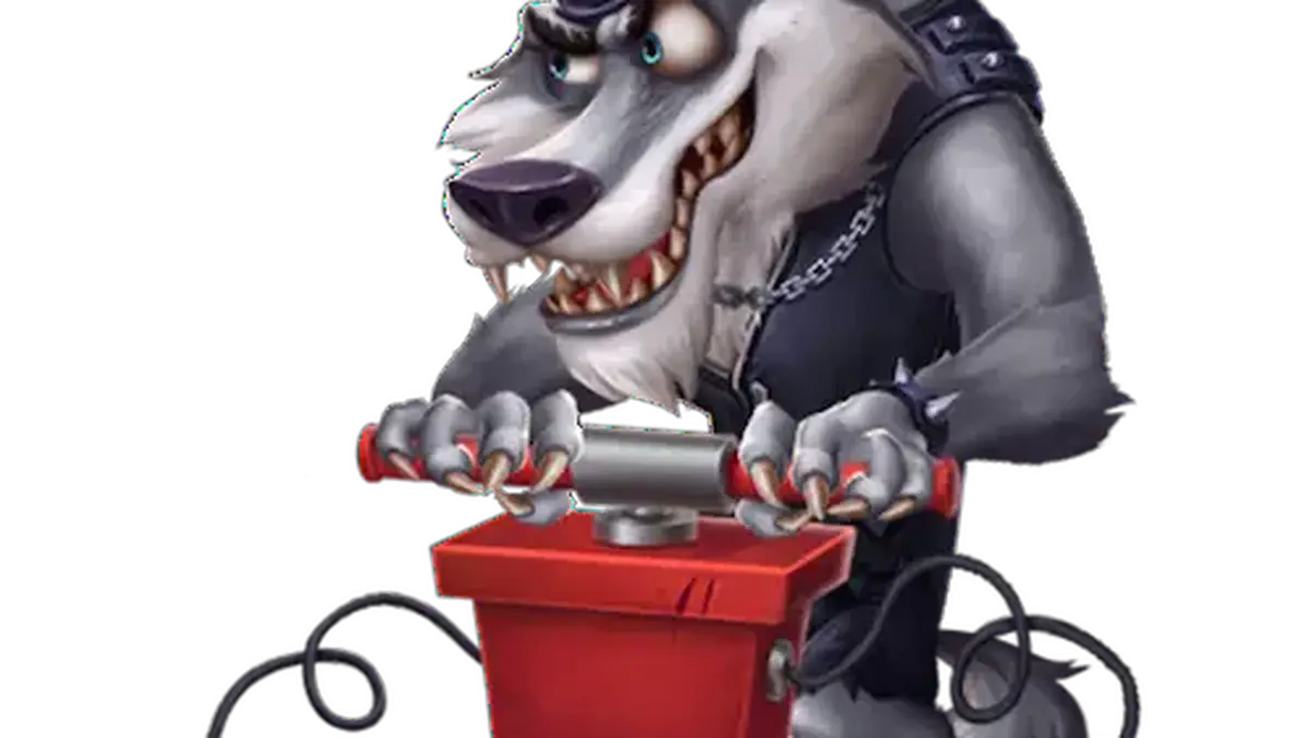 Isang masayang eksena mula sa slot game na Huff N' Puff CollectR na nagpapakita ng mga baboy at ang Big Bad Wolf.