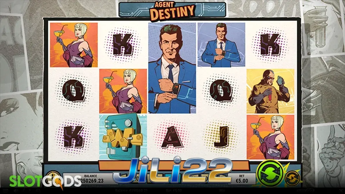 Agent Destiny slot game interface na may comic book theme