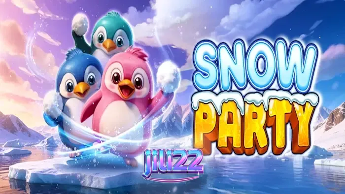 Makulay at masayang tema ng Snow Party slot na may mga penguin at hayop sa dagat.